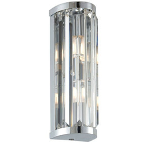 IP44 Bathroom Wall Light Chrome & Crystal Round Glass Modern Slotted Jewel Lamp