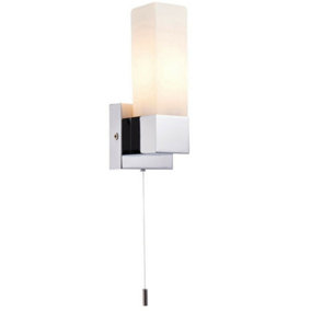 IP44 Bathroom Wall Light Chrome & Frosted Glass Modern Rectangle Fitting Lamp