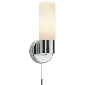 IP44 Bathroom Wall Light Chrome & Frosted Glass Shade Modern Round Lamp Fitting