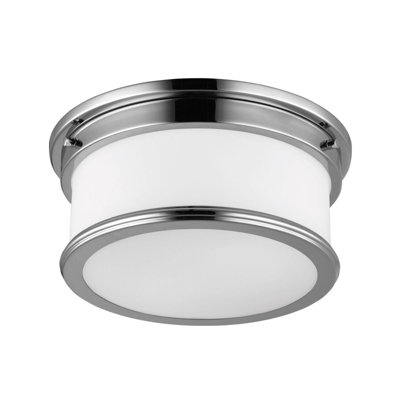 IP44 Drum Shape Flush Light with Opaque Glass and Polished Chrome Finish