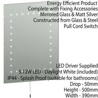 IP44 LED Bathroom Mirror 50cm x 39cm Vanity Studio Wall Light Energy Efficient