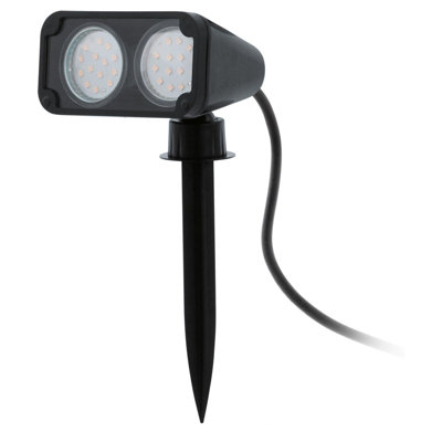 IP44 Outdoor Black Plastic Ground Spike Light with Dual 3W GU10 Bulbs
