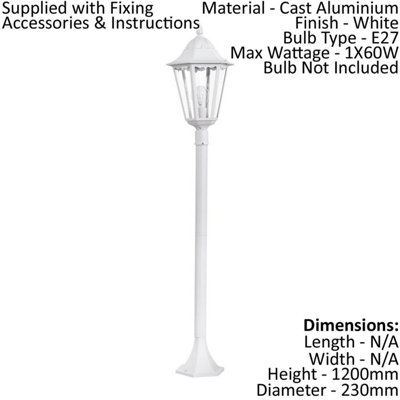 IP44 Outdoor Bollard Light White Aluminium Lantern 1 x 60W E27 Tall Lamp Post
