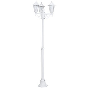 IP44 Outdoor Bollard Light White Aluminium Lantern 3 Arm 60W E27 Bulb Lamp Post