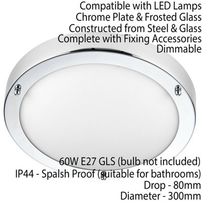 IP44 Outdoor Dimmable Bulkhead Light Chrome Plate Bathroom Flush Ceiling Lamp