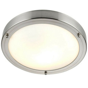 IP44 Outdoor Dimmable Bulkhead Light Satin Nickel Bathroom Flush Ceiling Lamp