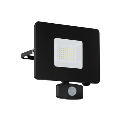 IP44 Outdoor Flood Light & PIR Sensor Black Aluminium 30W Built in LED