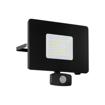 IP44 Outdoor Flood Light & PIR Sensor Black Aluminium 50W Built in LED