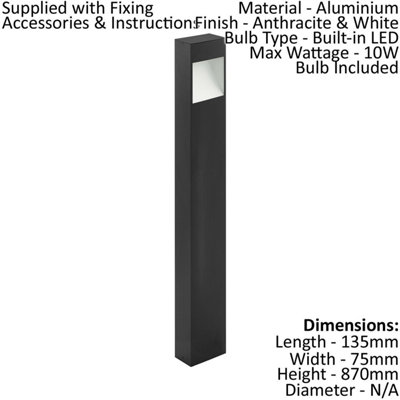 IP44 Outdoor Pedestal Light Anthracite Tall Square Post 10W Built in LED