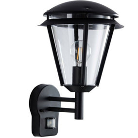 IP44 Outdoor Wall Lamp Matt Black Steel Modern PIR Lantern Porch Curved Move