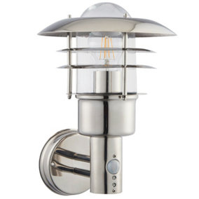 IP44 Outdoor Wall Lamp Stainless Steel Caged Glass PIR Lantern Modern Over Light