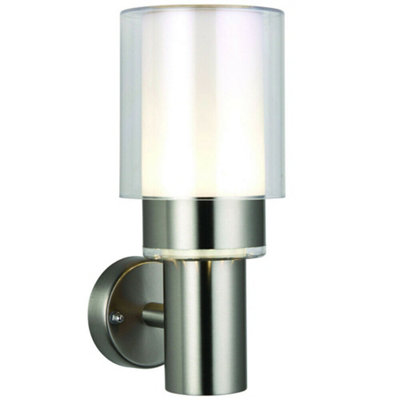 IP44 Outdoor Wall Light Brushed Steel & Diffused Frost Shade 10W Cool ...