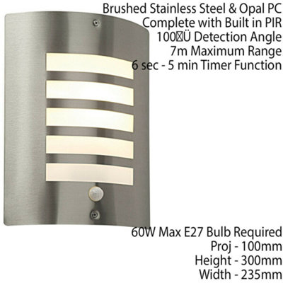 IP44 Outdoor Wall Light PIR Motion Sensor Brushed Steel & Diffuser E27 Edison