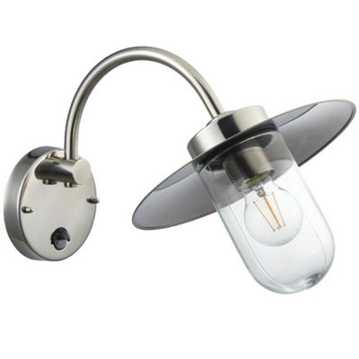 IP44 Outdoor Wall Light Polished Steel Fisherman PIR Lantern Classic Overhang