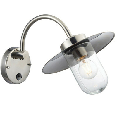 IP44 Outdoor Wall Light Polished Steel Fisherman PIR Lantern Classic Overhang