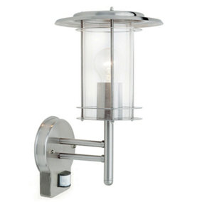 IP44 Outdoor Wall Light Stainless Steel Modern Lantern Glass Round PIR Outdoor