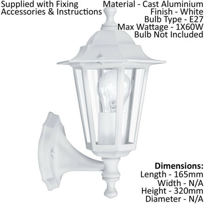 IP44 Outdoor Wall Light White Aluminium Lantern 1 x 60W E27 Bulb Porch Lamp Up