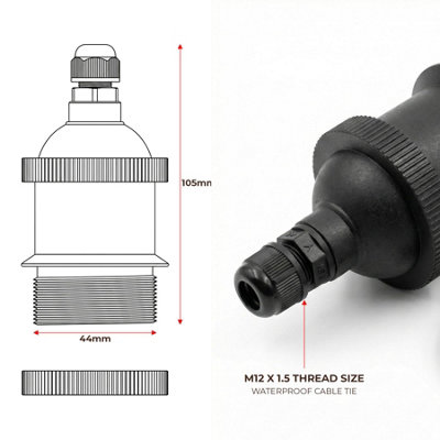 IP44 Rainproof E27 Lamp Holder with Cable Connector for Garden Patio ...
