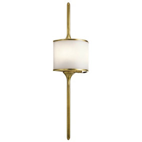 IP44 Twin Brass Wall Light Long Pole Central White Glass Shade LED G9 3.5W