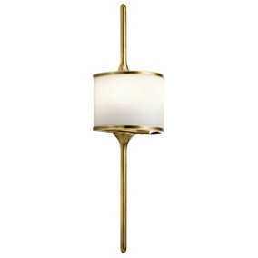 IP44 Twin Wall Light Mid Way Integral Glass Shade Natural Brass LED G9 3.5W
