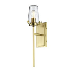 IP44 Wall Light Tall Nuts & Bolts Accents Clear Glass Shade Brass LED E27 40W
