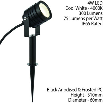IP65 Outdoor Ground Spike Lamp Wall & Sign Light 4W Cool White LED Matt Black