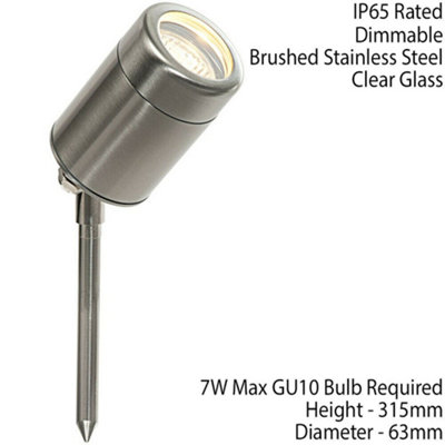 IP65 Outdoor Ground Spike Lamp Wall & Sign Light GU10 Brushed Steel & Glass