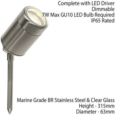 IP65 Outdoor Ground Spike Lamp Wall & Sign Light GU10 Bulb Marine Grade Steel