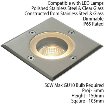 IP65 Outdoor LED Ground Light GU10 Bulb Square Steel Flush Walk Over Floor Lamp
