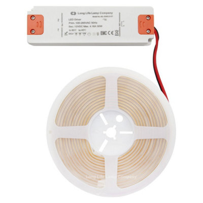 IP65 Water Proof Outdoor & Indoor LED Strip Light Tape Warm White Continuous COB Illumination 5 Metres 12v