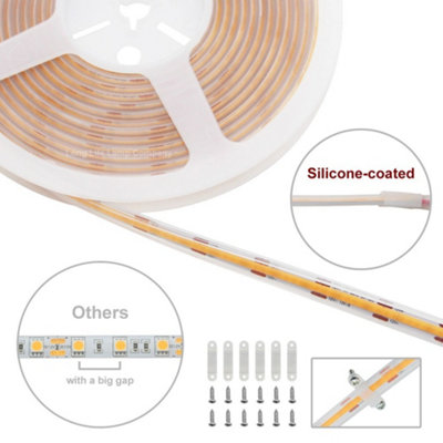 IP65 Water Proof Outdoor & Indoor LED Strip Light Tape Warm White Continuous COB Illumination 5 Metres 12v