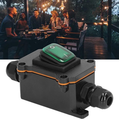 IP65 waterproof 4-pin in-line wire switch with green rocker button for ...