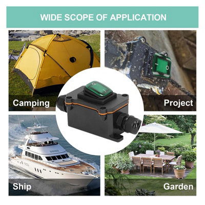IP65 waterproof 4-pin in-line wire switch with green rocker button for ...