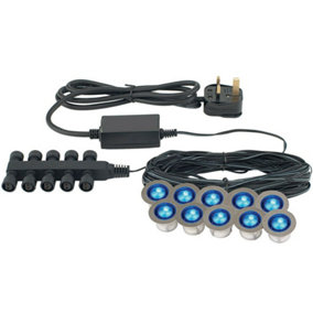IP67 Decking Plinth Light Kit 10x 0.45W Blue Round Garden Lamps Outdoor Rated