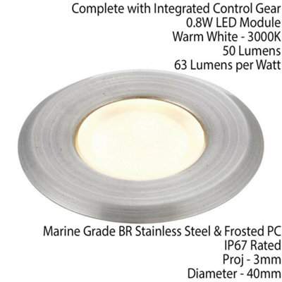IP67 Outdoor LED Ground Light 0.8W Warm White Steel Flush Decking Floor Lamp