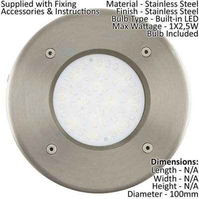 IP67 Outdoor Recessed Ground Light Stainless Steel Round 2.5W Built in LED