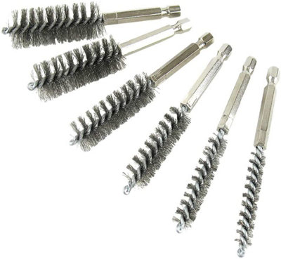 Ipa Twisted Wire Bore Brush 6Pc Set With Hexagonal Rod - Stainless Steel