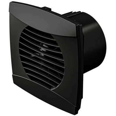 IPX5 Axial Bathroom Extractor Fan with Back Draft Excluder - Wall or Ceiling Mounted (100mm with Timer, Black)