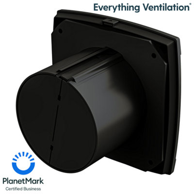 IPX5 Energy Efficient Axial Bathroom Extractor Fan with Back Draft Excluder - Wall or Ceiling Mounted (100mm Standard, Black)