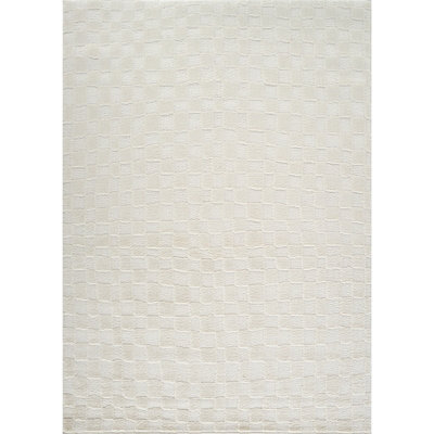 IRINA Scandi Modern High Pile Off-White/Ivory Checkered Area Rug 200 x 275 cm