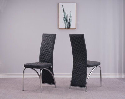 Black leather high on sale back dining chairs