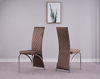Irine Brown Velvet Dining Chairs Set of 4, High Back Chairs with Chrome Frame in Brown