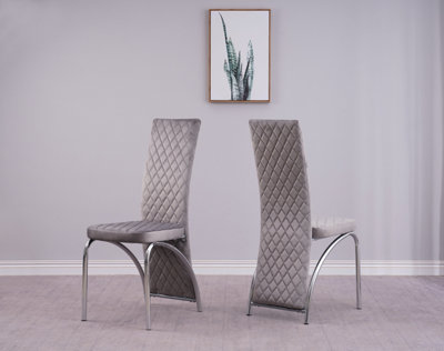 Irine Grey Velvet Dining Chairs Set of 4, High Back Chairs with Chrome Frame in Grey