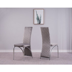 Irine Grey Velvet Dining Chairs Set of 4, High Back Chairs with Chrome Frame in Grey
