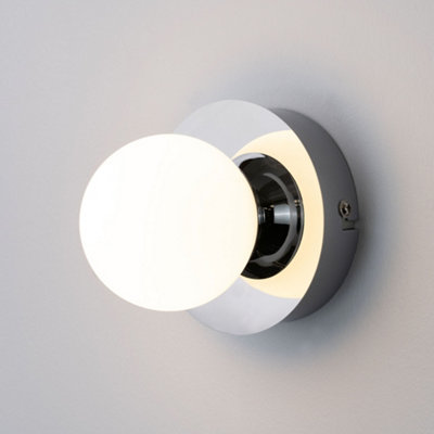 Iris Bathroom IP44 Wall Light Polished Chrome Silver White Frosted Glass Shade Diffuser 5W Integrated LED Round Ball Circle