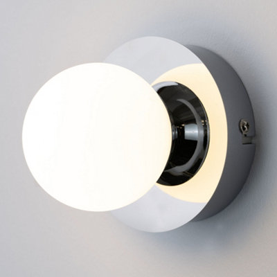 Iris Bathroom IP44 Wall Light Polished Chrome Silver White Frosted Glass Shade Diffuser 5W Integrated LED Round Ball Circle
