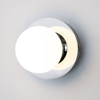 Iris Bathroom IP44 Wall Light Polished Chrome Silver White Frosted Glass Shade Diffuser 5W Integrated LED Round Ball Circle