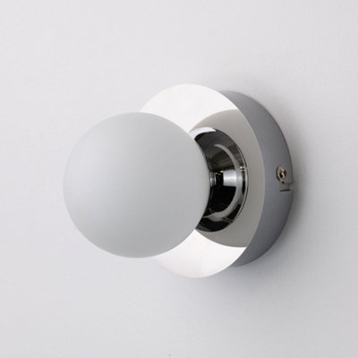 Iris Bathroom IP44 Wall Light Polished Chrome Silver White Frosted Glass Shade Diffuser 5W Integrated LED Round Ball Circle
