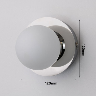 Iris Bathroom IP44 Wall Light Polished Chrome Silver White Frosted Glass Shade Diffuser 5W Integrated LED Round Ball Circle