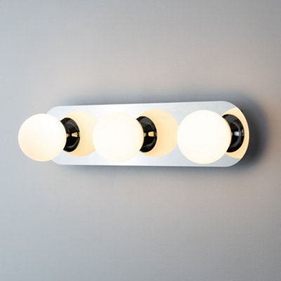 Iris Bathroom IP44 Wall Light Polished Chrome Silver White Frosted Glass Shade Diffuser Triple 3x 5W Integrated LED Round Ball